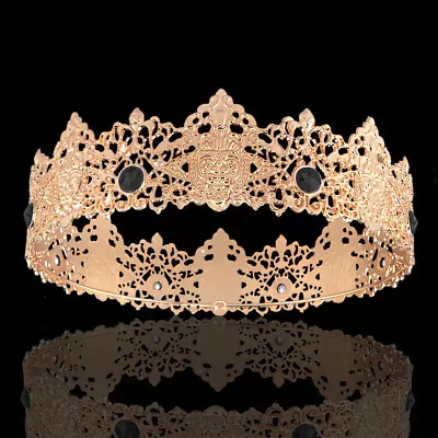 King Crown Tiara Round Imperial Medieval Crystal Pageant Wedding Jewelry Black • $21.99