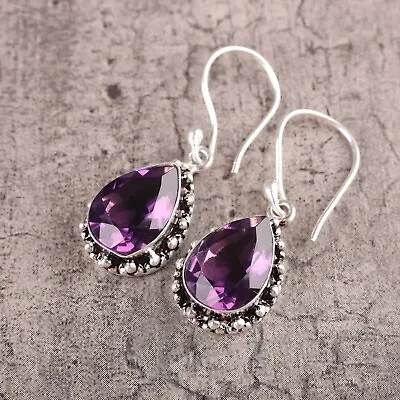 Natural Amethyst Gemstone Drop/Dangle Earrings 925 Sterling Silver Jewelry • $13.95