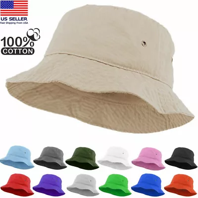 Summer Bucket Hat 100% Cotton Fishing Boonie Brim Visor Sun Safari Camping Cap • $10.48