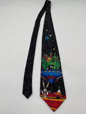 VINTAGE 90's Looney Tunes Marvin The Martian Daffy Bugs Bunny Tie 1993 • $12.99