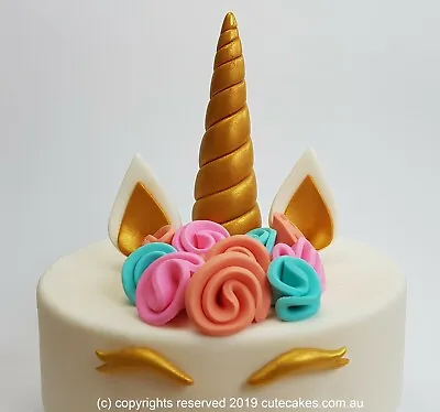  Unicorn Cake Topper Large Roses Ears Eye Lashes 3D Pastel Flowers  Horn  Edible • £43.32