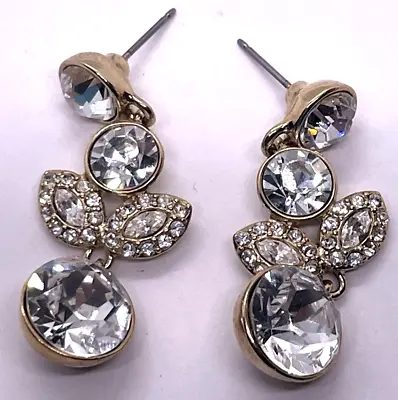 Vintage Givenchy Signed Large Dangling Diamonds Clip Earrings 10 KT Gold • $64.81
