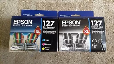 2019 Genuine Set 5 Epson 127 Ink Black Color T127 WorkForce 545 645 845 WF-3520 • $50