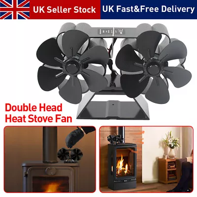 Double Stove Fan For Fireplace Wood Log Burner Twin Blades Heat Powered Eco Fan • £28.99