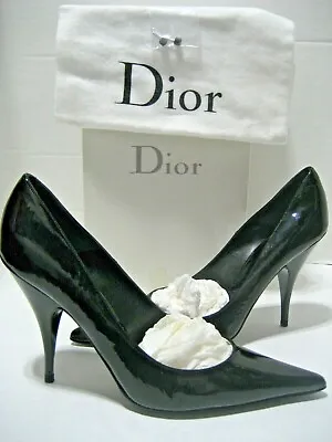NEW Dior Women US 9 EU 39.5 Black Patent Leather Point Toe Pumps High Heel Shoes • $399
