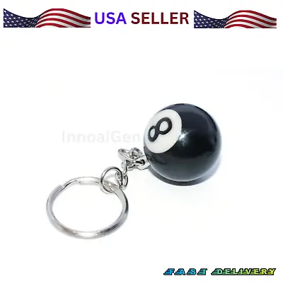 Billiard Ball Keychain Pool Table Snooker Lucky Black Number 8 Key Ring Chain  • $6.99