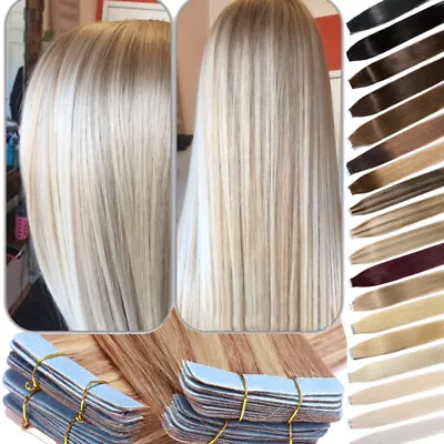 60PCS Tape-In Russian Remy Thick Human Hair Extensions Skin Weft Straight 150g F • $54.39