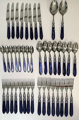 Vietri Bugatti Aladdin Antique Blue Flatware 42 Pieces Stainless Steel 18/10. • $550