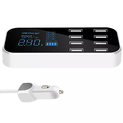 A9S Fast Car Charger 8 Port Multi USB LCD Display 12V Phone Charger USB Hub R3U0 • $15.47