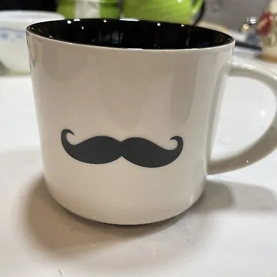 Pier 1 Imports Mustache Coffee Mug/Cup White/Black Curled Handlebar • $12