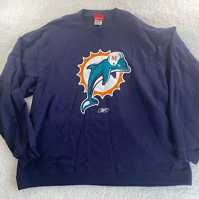 Vintage Reebok Miami Dolphins Sweatshirt Mens XL Dark Blue Crewneck Old Logo NFL • $29.99