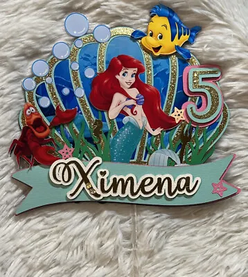 Personalized The Little Mermaid Theme Cake Topper/ Any Name Any Age • $18.99