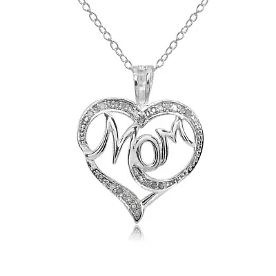 Polished Heart MOM 1/10ct TDW Diamond Sterling Silver Pendant Necklace JK-I3 • $34.99