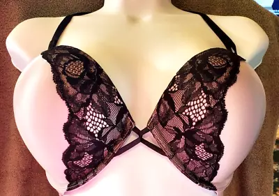 VICTORIA'S SECRET Bombshell Plunge Beige Black Lace Push-Up Bra 38C NWOT • $34.99