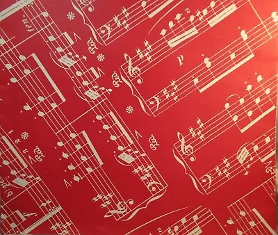 VINTAGE 1979 RED W WHITE MUSICAL NOTES RONDO MOZART ALLA TURCA GIFT WRAP PAPER • $8.94