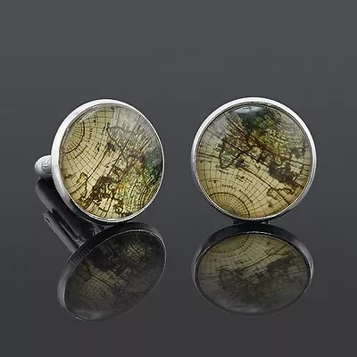 World Map Atlas Earth Gold Silver Or Bronze Cufflinks Cuff Links In Gift Bag UK • £3.88