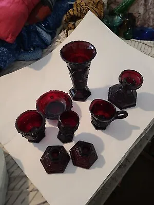 Set Of 8 Vintage Ruby Red Avon 1876 Cape Cod Collection Glassware • $25