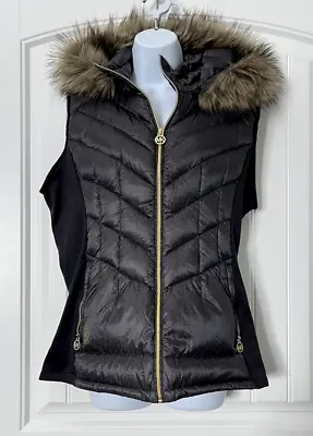 NWOT! MK Michael Kors Faux Fur Hood Puffer Down Vest Womens XL Detachable Hood • $111.60