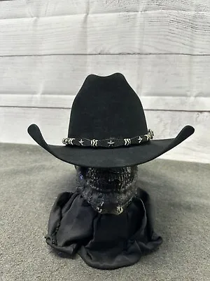 Mens Vintage STETSON 4X Beaver Black Cowboy Hat Sz 6 7/8 Very Good Condition • $150.02