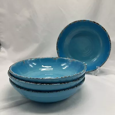 Williams Sonoma Rustic Outdoor Melamine Bowls 8” Set Of  4 Turquoise Excellent! • £28.94