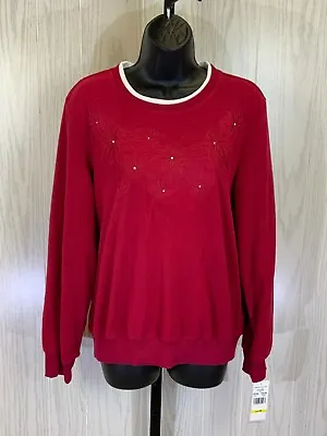 Alfred Dunner Classic Floral Sweatshirt Women's Size M Red NEW MSRP $52 • $19.99