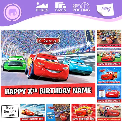 Lightning McQueen Cars Cake Topper Rectangle Personalised Icing Sizes Inc Costco • £14.47