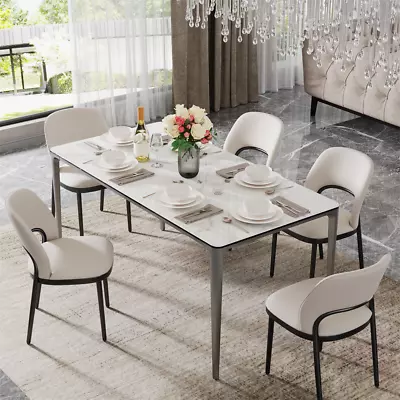 Italian Upscale Dining Table Rectangular Sintered Stone Glass Top Aluminum Frame • $549.90