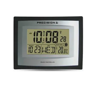 Precision Silver LCD Radio Controlled Date Digital Wall Clock AP046/PREC0103 • £18