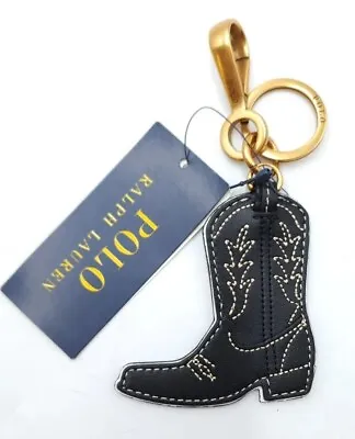 Polo Ralph Lauren Key Chain/Ring Brass/Leather Cowboy Boot Black Embroidered • $49.88
