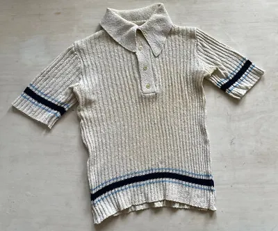 £19.99 • Buy Vtg 1960s Mens Knitted Poloshirt Shirt
