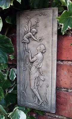 Stone Garden Nymph And Cherub Angel Fairy Wall Plaque Hanging ✨🌿 • £17.50