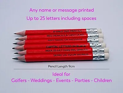 £5.85 • Buy 12 X Printed Personalised Round Wooden Half Size Mini Pencils + Erasers Grey HB