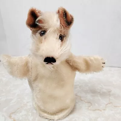 STEIFF Vintage Mohair Foxy Fox Terrier Dog Puppy Hand Puppet Red Bow • $67.49