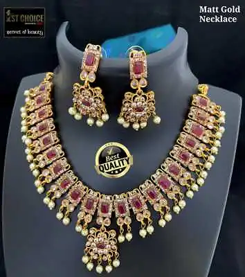 $27.29 • Buy Indian Bollywood Matt Gold FN CZ Red Bridal Necklace Ethnic Wedding Jewelry Set