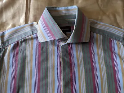 Brilliant Mens Mulberry Striped Double Cuff Shirt Size 15.5 Slim Fit 38 Chest  • £9.99