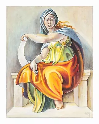 Acrylic Painting  The Delphic Sibyl  After Michelangelo Sistine Chapel Prophet • $155