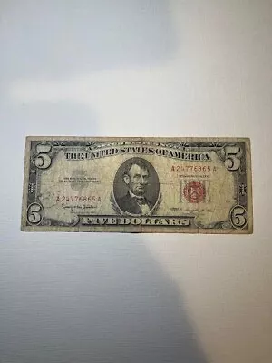 1963 $5 Five Dollar Vintage RED SEAL Old Bill Note (Circulated) Small Print ABE • $499.99