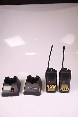 Lot Of 2 Motorola Radius SP50 Series Radios W/ Docks Chargers • $65.99