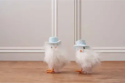 Pair Of Easter Chicks With Blue Hats Realistic Standing Decorations Decor 13cm • £6.39