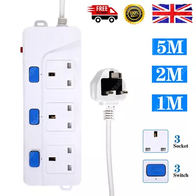 3 Way Mains Electric Extension Lead Cable With Individual Switch UK Plug Power • £9.99