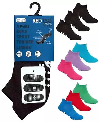 Kids Gripper Trainer Socks Boys Girls Grip Sole Sneaker Liner Sock 6 Or 12 Pairs • $16.99