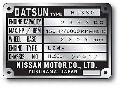 Datsun 240Z 260Z 280Z 510 Chassis & Door Jamb Plate Reproduction Engraved Data • $120