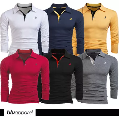 Mens Polo Shirts Golf Polo For Men Long Sleeve T-Shirt UK Men's Casual Polos UK • £11.99
