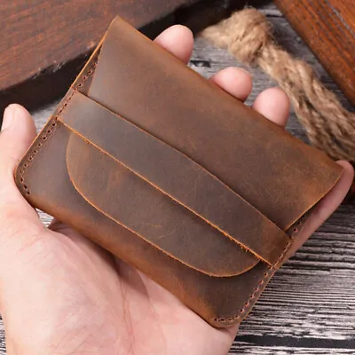 CRAZY HORSE LEATHER Men Small ID Credit Card Wallet Holder Slim Case Pocket US • $12.39