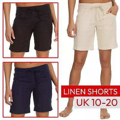 Ladies Linen Longline Shorts Summer Bottoms Beach Holiday Size 10 12 14 16 18 20 • £8.99
