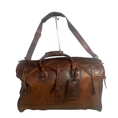 J.W. Hulme Brown Leather Large Duffel Weekender Carry On With Toiletry Bag • $625
