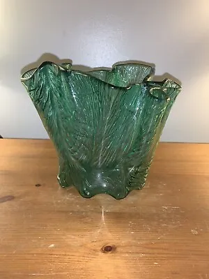 Norway Hadeland Vase Art Glass Handkerchief Green Glass Lovely Condition 6 In’s • £29.99