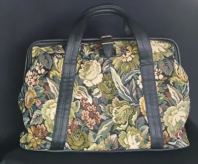 M&S 1980s Vintage Large Floral Overnight Wknd Travel Luggage Bag Black Trim VGC  • £55