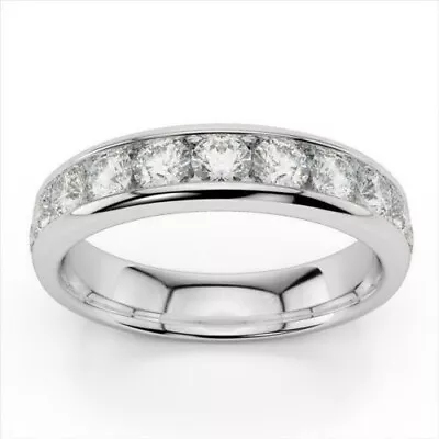 2Ct Round Moissanite Women's Half Eternity Wedding Band Real 925 Sterling Silver • $84.22