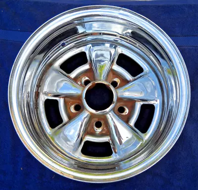 VINTAGE STEEL 14 X8  APPLIANCE PLATING CHROME 5-SPOKE MAG WHEEL. 5 X 4-1/2 . • $149.99